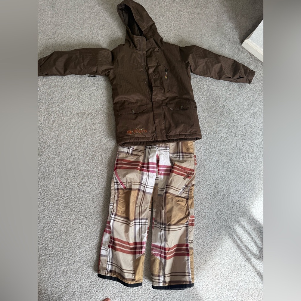 Burton Brown Hooded Jacket with Beige & Red Plaid Pajama Pants